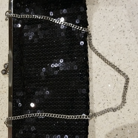 Ann Taylor Loft black sequin evening bag to use as clutch or has chain as well - Picture 9 of 10
